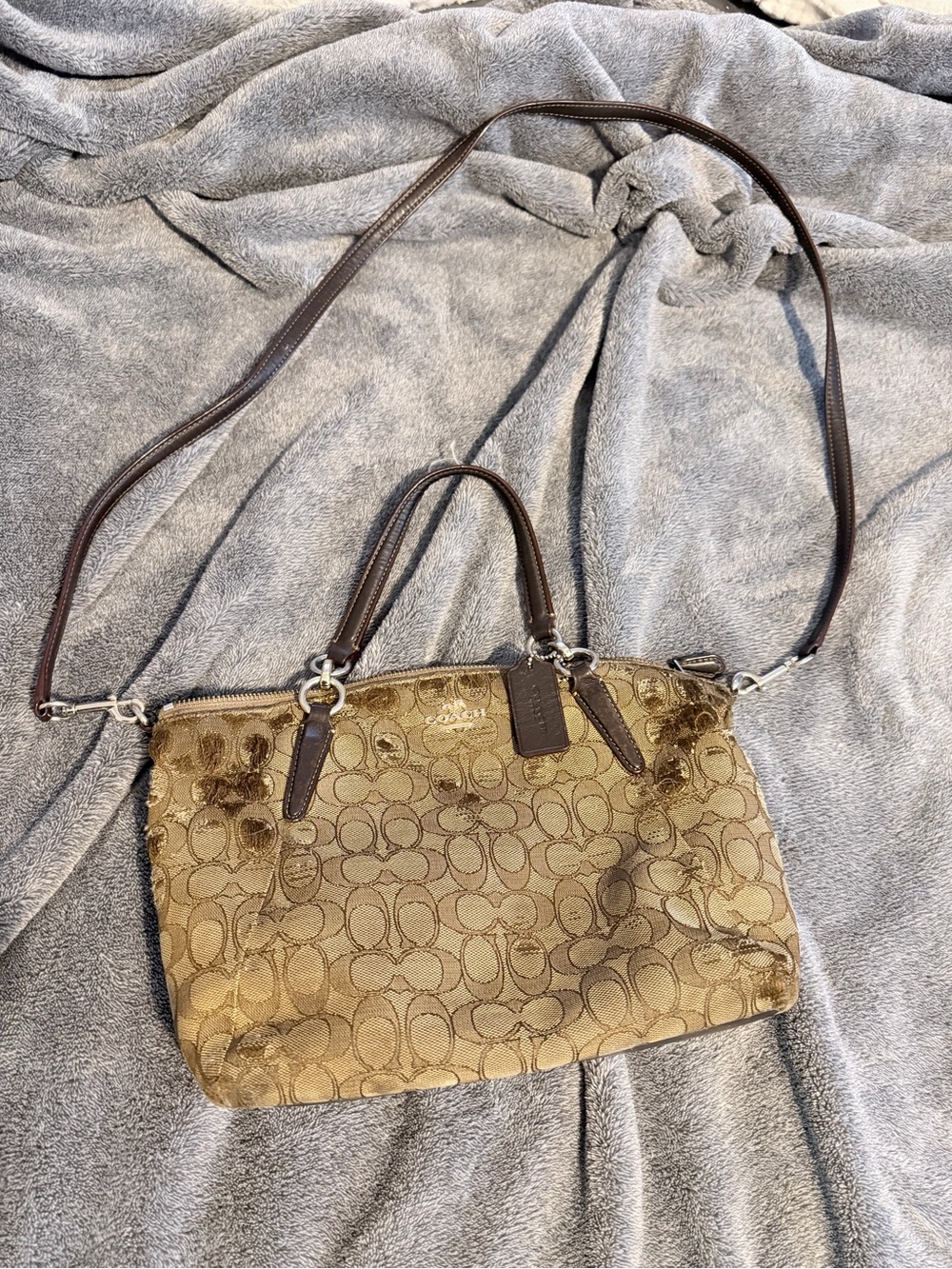 Coach Brown Signature Crossbody Satchel with Leather Trim